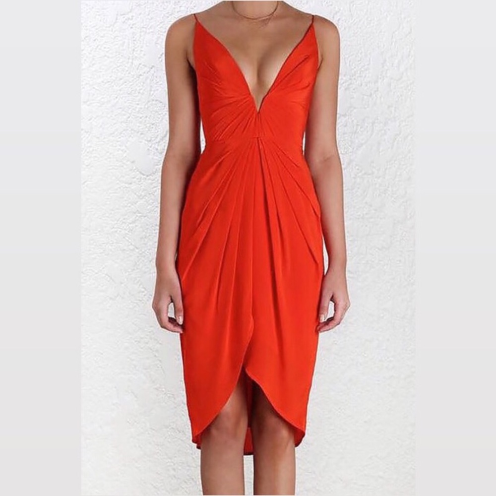 Zimmerman Silk Drape Dress Coral